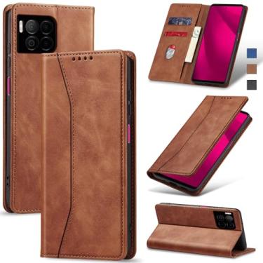 Imagem de Jasonyu Flip Carteira Capa para T-Mobile Revvl 7 Pro,Capinha Folio Magnética de Couro com Suporte para Cartão,Suporte para Chute - Protetora Durável de TPU à Prova de Choque para Telefone,Marrom