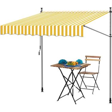 Imagem de Toldo retrátil com manivela, toldo externo, toldo à prova d'água com estrutura de aço, adequado para portas e janelas, amarelo + branco-a, 400 cm/158 pol.