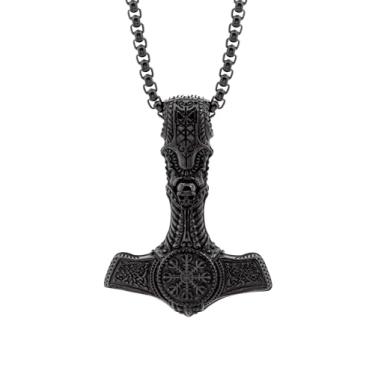 Imagem de HAQUIL Colar Viking Mjolnir, pingente de amuleto de martelo Thor, joia viking presente para homens, Aço inoxidável, Sem Pedra Preciosa