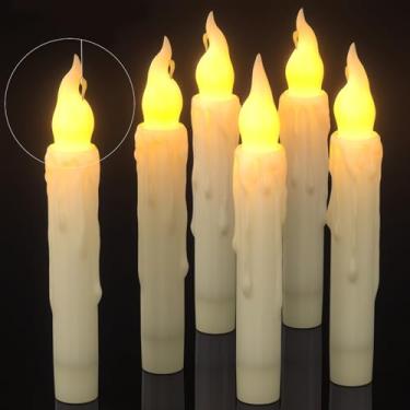 Imagem de PChero Vela afunilada de LED com temporizador, 6 peças de velas flutuantes de bateria LED sem chamas para decoração de mesa de quarto de Natal Halloween