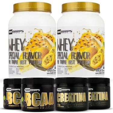 Imagem de Combo 2 Whey Protein 3w+ 2 Bcaa Em Pó 150g + 2 Creatina 100g (840g, Torta de Maracujá com Leite Condensado)