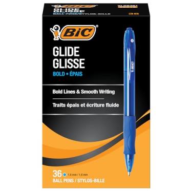 Imagem de BIC Canetas esferográficas Glide Velocity, ponta grossa (1,6 mm), canetas de tinta azul, barril translúcido, pacote com 36 unidades (VLGB361-BLU)