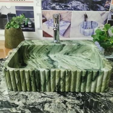 Imagem de Pia de pedra de mármore Raggio Verde com orifício para torneira, 49,8 x 39,9 cm x 12,9 cm de altura