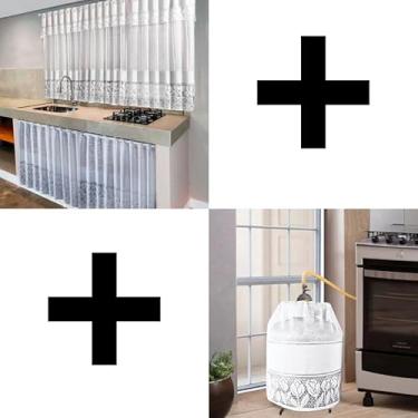 Imagem de Kit Cortinas Cozinha Janela e Pia + Capa Botijão Decoração Tulipa Branca