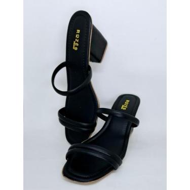 Imagem de Tamanco Sandalia Feminino Tiras Confortavel Salto Alto Bloco - Rozes S