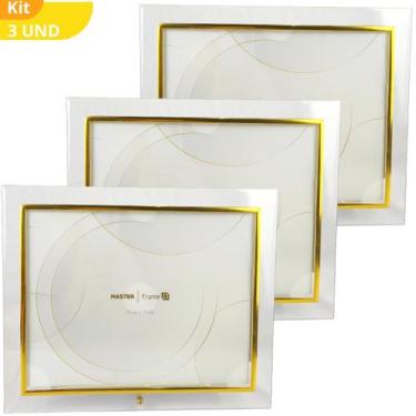 Imagem de Kit 3 Porta Retrato 25x20 Dourado Prateado Moldura Grande - Rio Master
