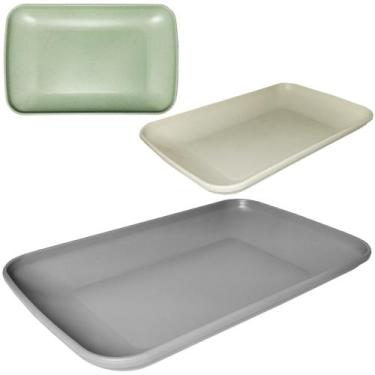 Imagem de Prato bandeja travessa de bambu ecologico retangular 400ml 21,5x13,5cm
