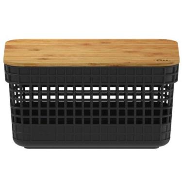 Imagem de Kit 4 Cestos 2,5L Organizador OU Preto com Tampa de Bambu