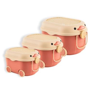 Imagem de Sem Bagunça - Caixa Organizadora Infantil - Cesto Organizador Com Tampa E Rodinha Decorativo para Roupas, Brinquedos e Acessórios. Modelo: Caminhão, Pato, Urso, Porco e Pinguim (Pato G+M+P Vermelho)