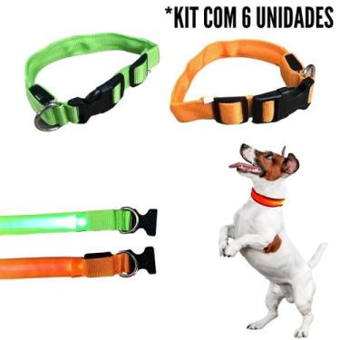 Imagem de 6 Coleira Para Cachorro Pet Com Led Tamanho Grande Regulável - Portway
