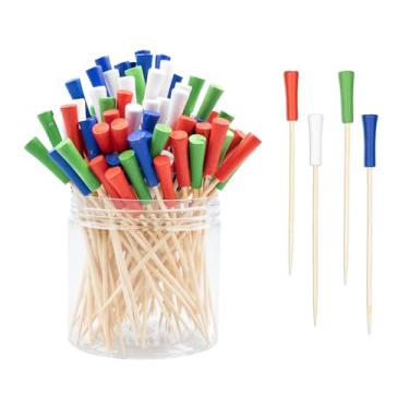 Imagem de 120 peças palitos de bambu palitos de bambu abacaxi flamingo praia cacto folha de palmeira feito à mão para aperitivos alimentos bebidas Luau Havaí praia férias suprimentos para festa (camiseta de