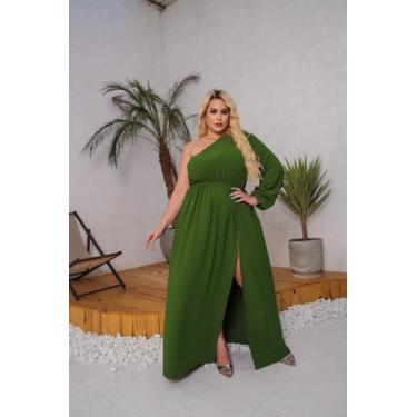 Imagem de Vestido Longo Com Fenda Plus Size Manga Única Longa Com Fita Ajustável