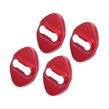 Imagem de Hihaha 4 peças de protetor de trava de porta de carro para Toyota Highlander Carola Camry RAV4 Reiz com adesivo capa de fechadura de porta de aço inoxidável cor vermelha material durável