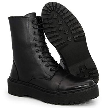 Imagem de Bota Coturno Blogueira De Couro Estilo Militar Cano Alto De Griffe Dt 9042 (38, Preto)