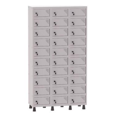 Imagem de Armário Porta Objetos de Aço 3 Vãos 30 Portas Fechadura Pandin 1,90 m 