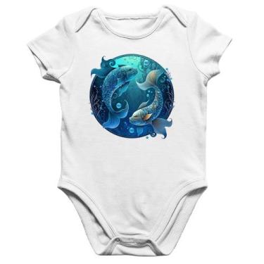 Imagem de Body Bebê Algodão Peixes Sígno - Foca na Moda, Branco, M