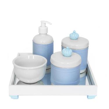 Imagem de Kit Higiene Espelho Potes, Molhadeira, Porta Álcool-Gel e Capa Coroa A