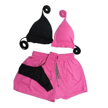 Imagem de Biquíni Com Bojo Asa Delta, Cortininha + Shorts - Gringas Model, Rosa,