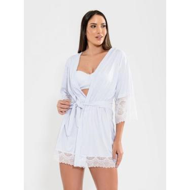Imagem de Robe de luxo sexy noiva feminino detalhe em renda - ALTIE, Branco, G