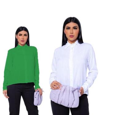 Imagem de Kit 2 Camisa Social Feminina Básica Casual Disponível Em Varias Cores 