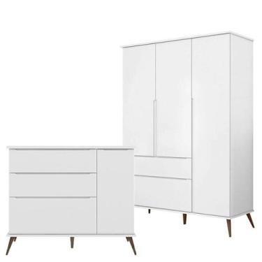 Imagem de Quarto De Bebê Melinda Retro Guarda Roupa 3 Portas e Cômoda 3 Gavetas 