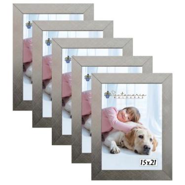 Imagem de Kit 5 Molduras Porta Retrato 15X21 Prateado - Santamaria Molduras