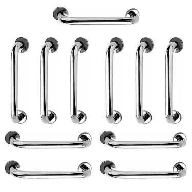Imagem de Barra de Apoio 40cm Inox Kit 11 Unidades Idoso Banheiro Box Cadeirante Gestante Casa Suporte Corrimao Escada Acessibilidade Segurança