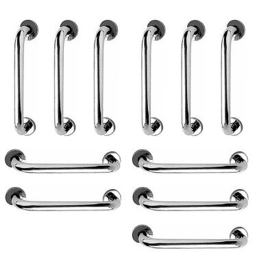 Imagem de Barra de Apoio Aço Inox 40cm Kit 11 Unidades Corrimao Idoso Cadeirante Banheiro Box Deficiente Acessibilidade Segurança Suporte