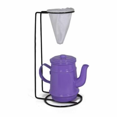 Imagem de Jogo De Café Mini Bule 400ml Alumínio + Suporte Com Coador - Lilás - A