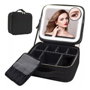 Imagem de Bolsa Maleta Portátil De Maquiagem Cosméticos Viagem Com Luz Led Espel