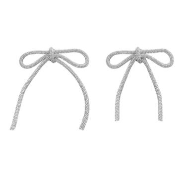 Imagem de Moda grande laço nó strass brilhantes broches lapela delicado delicado completo CZ fita broche clássico para mulheres meninas vestidos terno camisa banquete roupas acessórios joias conjunto 2 peças,