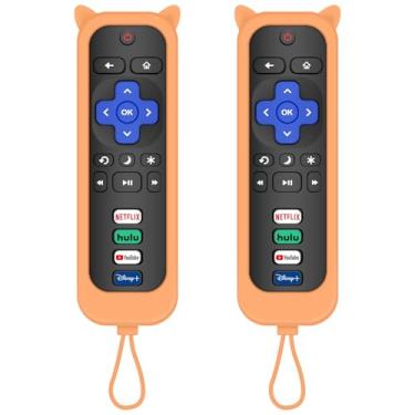 Imagem de Controle remoto para Roku TV e capa para controle remoto TCL Roku, pacote com 2 capas de substituição para controle remoto Roku TV (laranja)