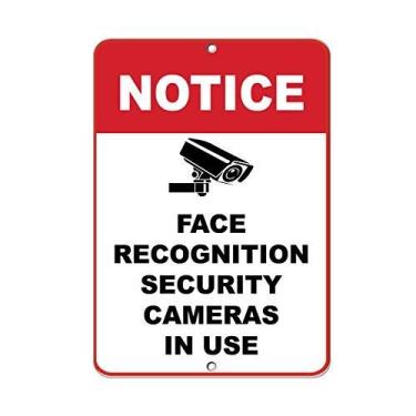 Imagem de Lilyanaen Novas câmeras de segurança de reconhecimento facial de aviso de placa de metal de alumínio para uso externo e interno 30,5 x 20,3 cm