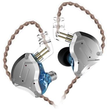 Imagem de Fones de ouvido KZ ZS10 Pro com cancelamento de ruído, 4BA+1DD 5 fones de ouvido intra-auriculares de metal HiFi com placa frontal de aço inoxidável, cabo destacável de 2 pinos (azul, sem microfone)