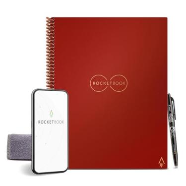 Imagem de Caderno inteligente reutilizável Rocketbook – Caderno ecológico forrado com 1 caneta Pilot Frixion e 1 pano de microfibra incluído – Capa Scarlet Sky (21,5 x 28 cm)