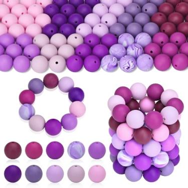 Imagem de U-LIAN 150 contas de silicone de 15 mm de cores mistas, contas de silicone a granel para fabricação de chaveiros, contas de silicone de 15 mm para canetas e pulseiras roxas