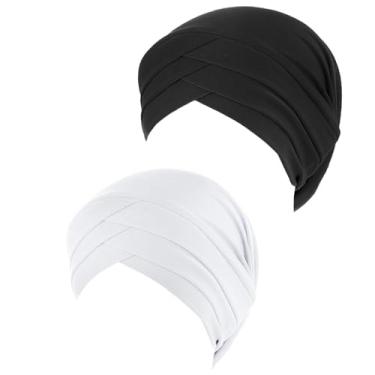 Imagem de Muçulmano sob o cachecol hijab boné elástico turbante islâmico headwrap cabeça macia gorro dreadlock boné para dormir, 2 peças, Pacote com 2, tamanho �nico