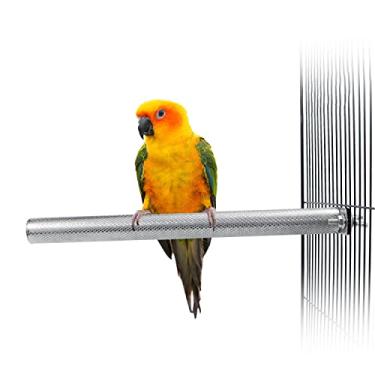 Imagem de Wontee Bird, suporte de poleiro de aço inoxidável, bastão de arranhões, haste de moagem para papagaio, coquetel, Budgie, Parakeet, Arara, cinza africano (G: 30 x 2 cm, prata)