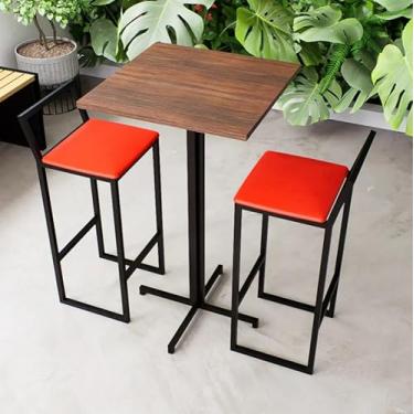 Imagem de Conjunto Mesa Alta Bar Bistrô Quadrada Imbuia 2 Banquetas Confort Estofado Industrial Black (Vermelho)