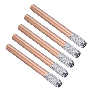 Imagem de PATIKIL Extensores de lápis, 5 peças de suporte de lápis de metal ajustável para lápis curtos, lápis de cor, mesa de escrita, escritório, laranja