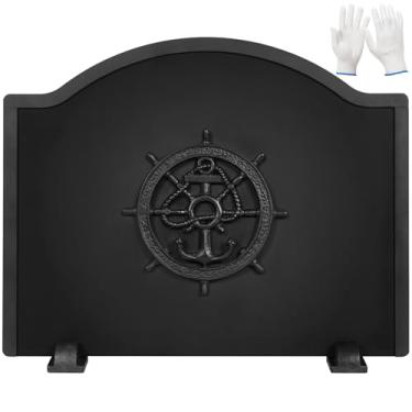 Imagem de 1MORE Mais 1 firebacks para lareira - placas traseiras de lareira de ferro com pés, reflexão de calor de lareira de 20 polegadas, proteção de parede de lareira.