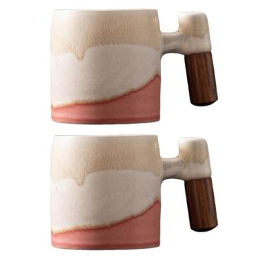 Imagem de Dicmracy Conjunto de 2 ou 4 xícaras de café expresso de cerâmica de 70,9 g, xícaras de café expresso com cabo de madeira, xícaras Demitasse para café ou chá (forno rosa 2, pequeno)