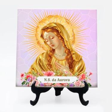 Imagem de Quadro azulejo com suporte Fé Nossa Senhora da Aurora 24