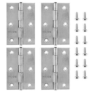 Imagem de Unlorspy 4 peças dobradiças dobráveis de aço inoxidável, dobradiças de porta quadradas prateadas de 7,6 cm com parafusos para caixa de madeira, madeira de janela, ferragens para móveis de cozinha