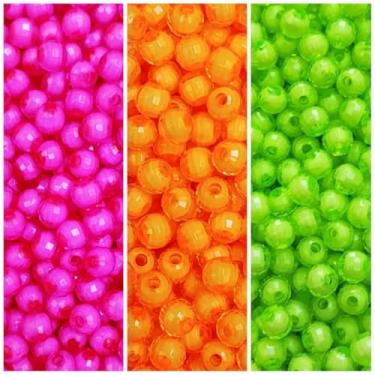Imagem de 300 Miçanga Sextavada 6mm 3 Cores Bola Passante Facetada Missanga Pérola (Pink, Laranja e Verde)