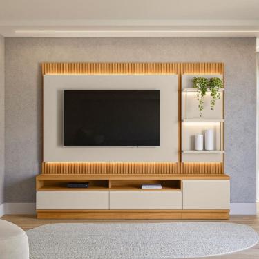 Imagem de Estante Home para TV de até 70 Polegadas 1 Porta 2 Gavetas Ripado LED Linea Brasil