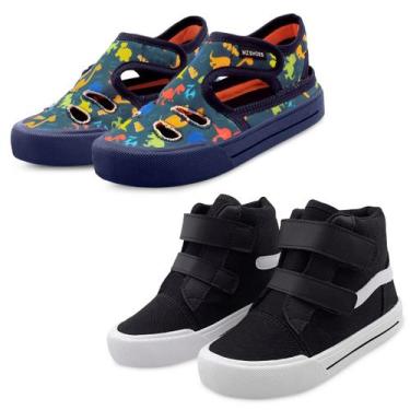 Imagem de Kit 2 Pares Tênis Infantil Cano Alto Preto E Sandália Papete Menino Di