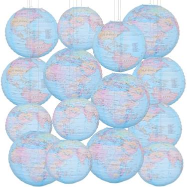 Imagem de 15 peças globo pendurado lanterna de papel ao redor do mundo decorações mapa de viagem tema dia da terra para casa sala de aula decoração de festa