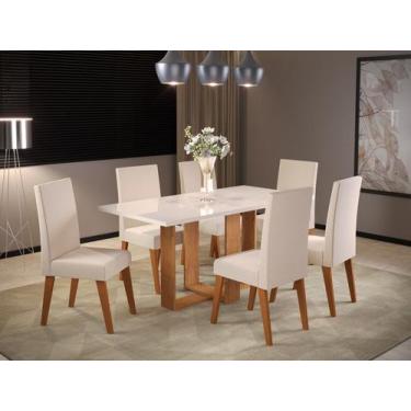 Imagem de Mesa Jantar Com 6 Cadeiras Tampo Vidro  Milao Mel / Off White Linho Br