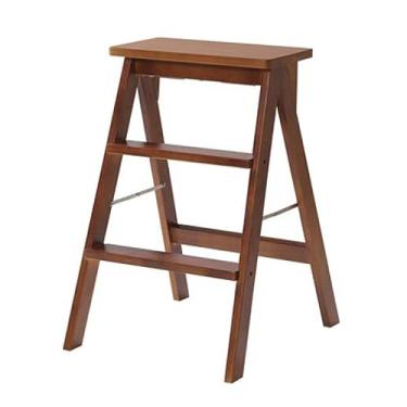 Imagem de Escada dobrável de madeira maciça com 3 degraus, banco de degrau resistente com plataforma alargada, banco dobrável multiuso e antiderrapante, para casa, cozinha, escritório, trabalho doméstico, banco